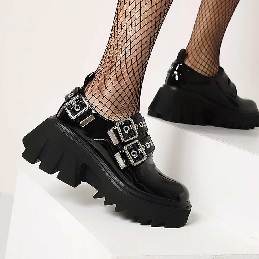 Amazon.com | Women's Patent Leather Chunky Heeled Goth Amazon.com | Women's Patent Leather Chunky Heeled Goth